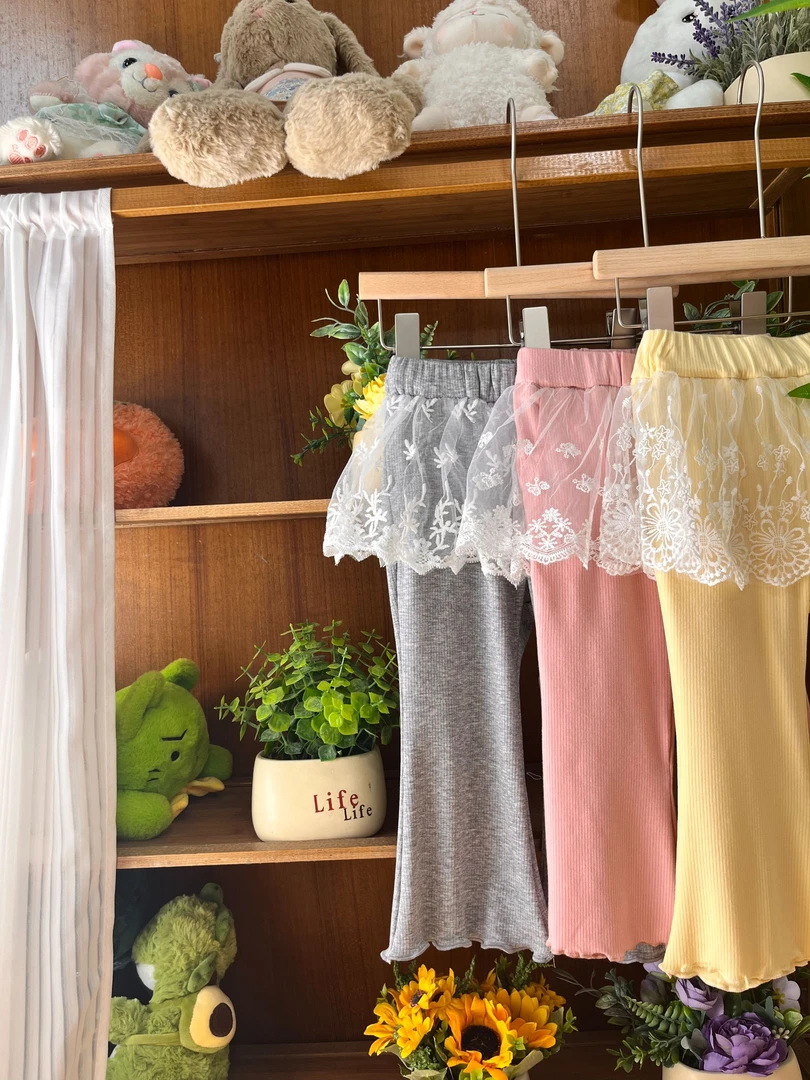 J378女童L·H·NIAO2025夏款日常可爱百搭女孩蕾丝花边裤子