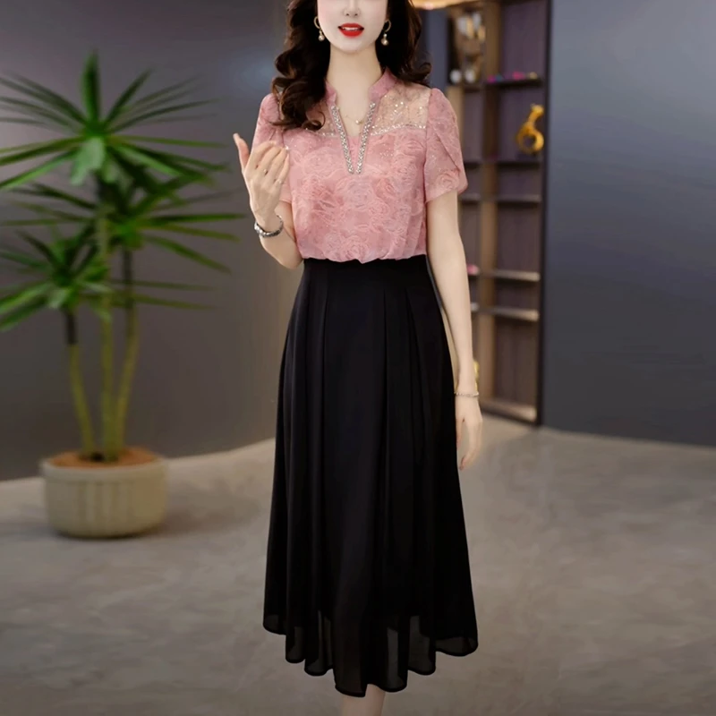 轻奢气质夏季短袖裙子女款爆款2025新款高级感洋气遮肉显瘦连衣裙