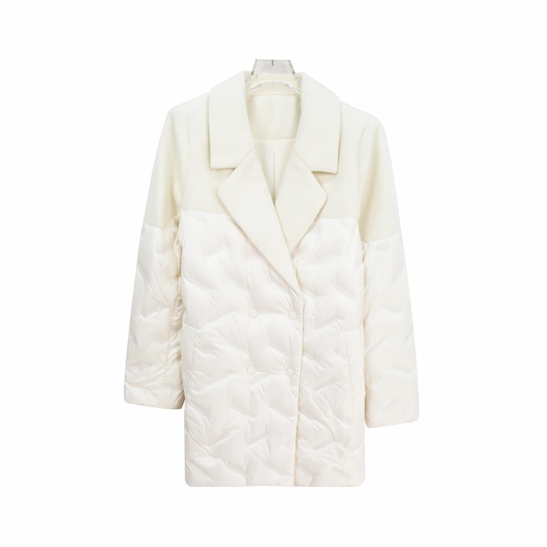 S简约纯色高级感拼接西装领压格羽绒服U237(赠腰带）