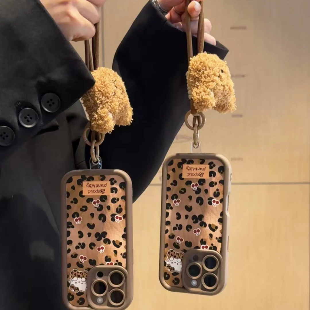 ZMGX秋冬款豹纹KT毛绒手绳适用iPhone17/16手机壳华为小米vivoppo