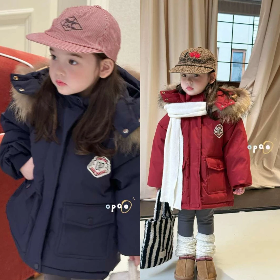 Opao（现货）正版男女童加厚大毛领冬季羽绒服派克服羽绒服