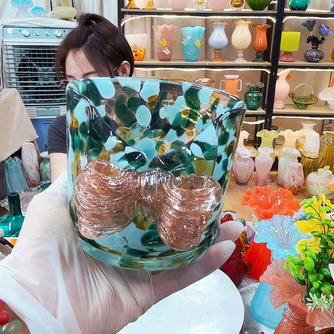 妖***猫琉璃烛杯家悦花器摆件