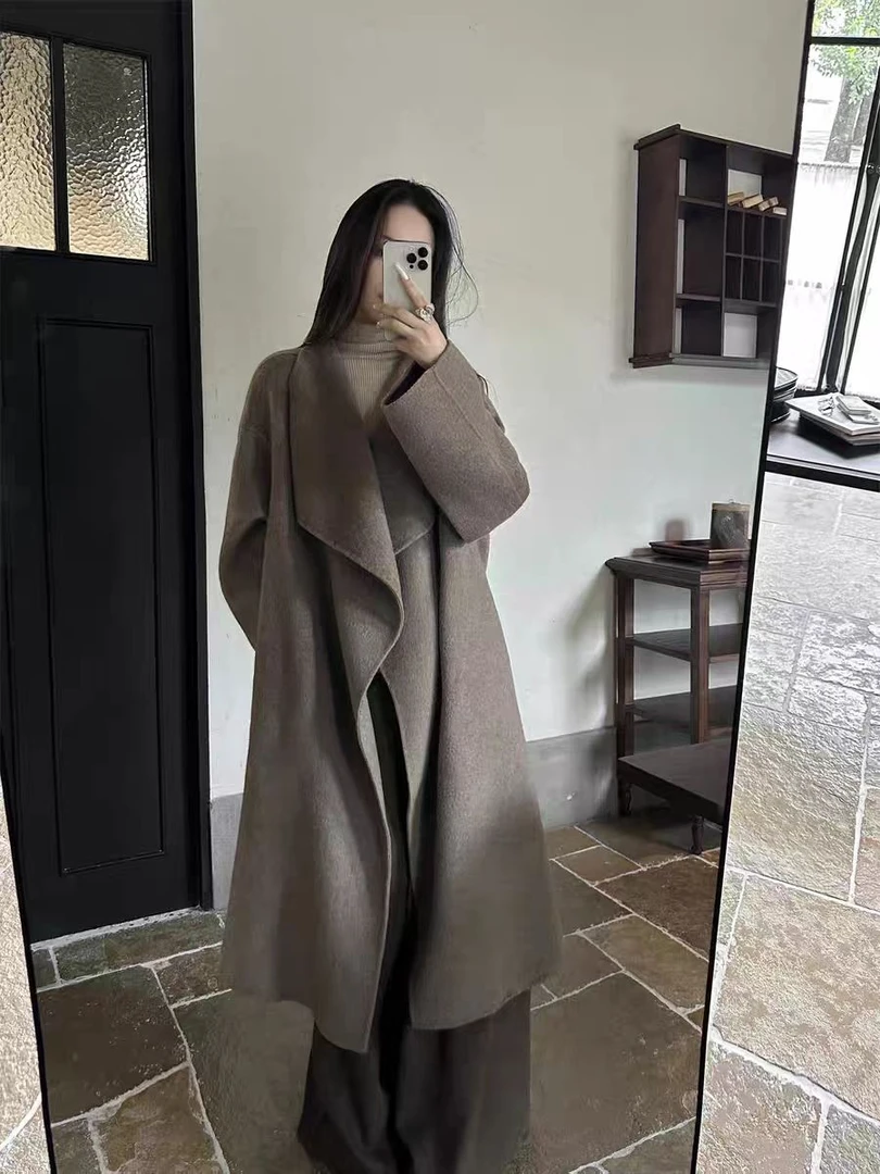 慵懒纯欲风女装 长款双面羊毛大衣女冬季新款显高显瘦款式宽松