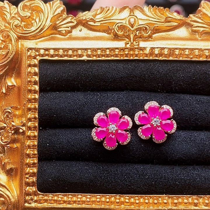 红宝石银S925镶嵌耳饰