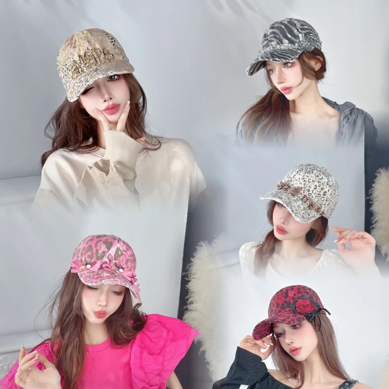 「动物纹集艳‌」 原创经典晕染豹纹时髦破洞棒球帽水洗高颅顶鸭舌帽