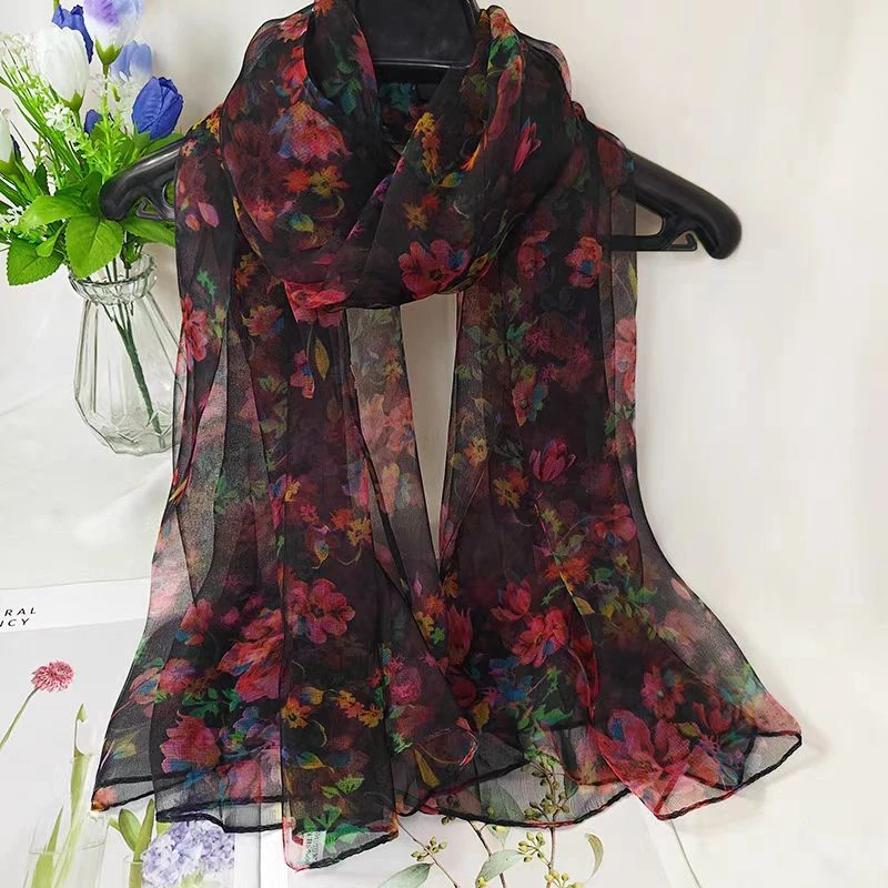 （杜鹃花）杭州丝绸真丝桑蚕丝丝巾女士韩版薄款纱巾四季通用围巾