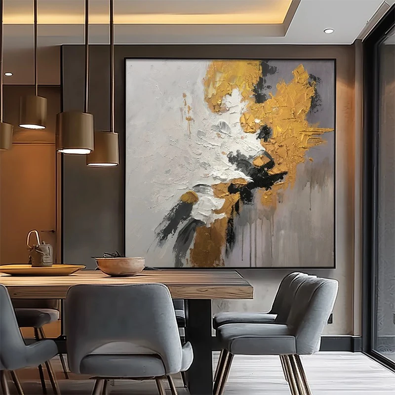 抽象风高级感餐厅装饰画正方形工装壁画适用于会议室玄关挂画
