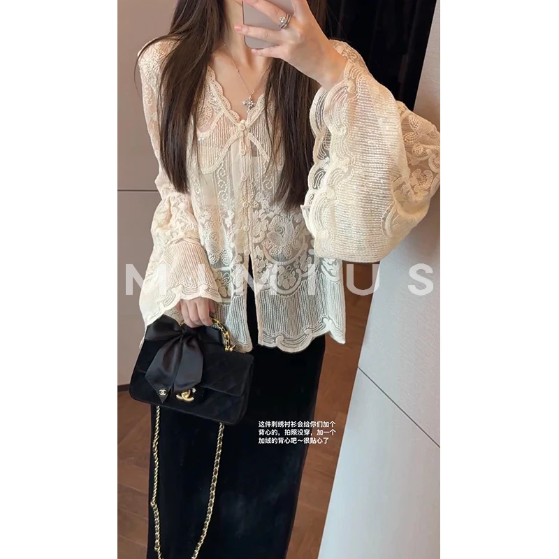 【mimius】P 清风皎月超重工刺绣V领长袖上衣（含吊带） G09281