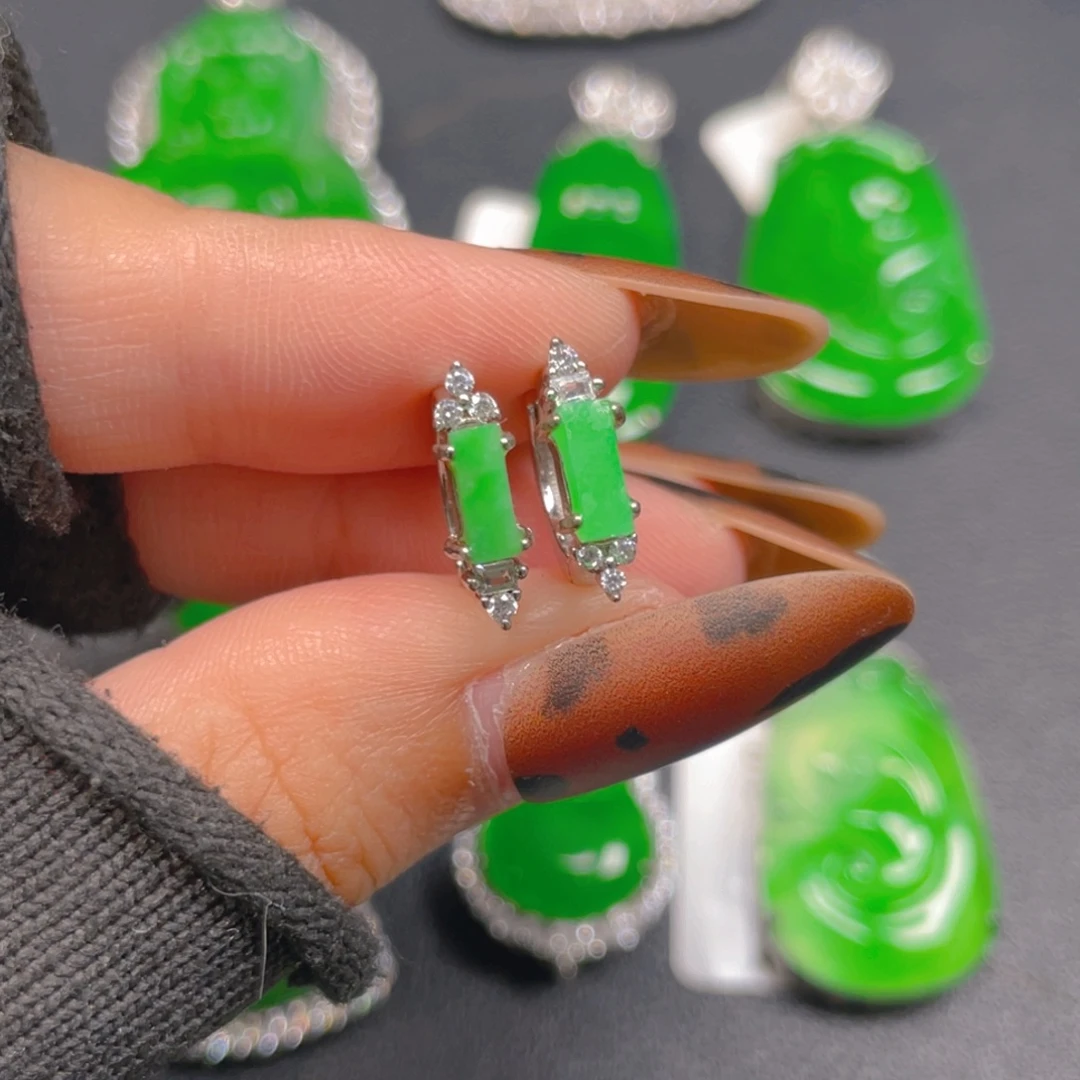 翡翠银S925镶嵌耳饰耳饰