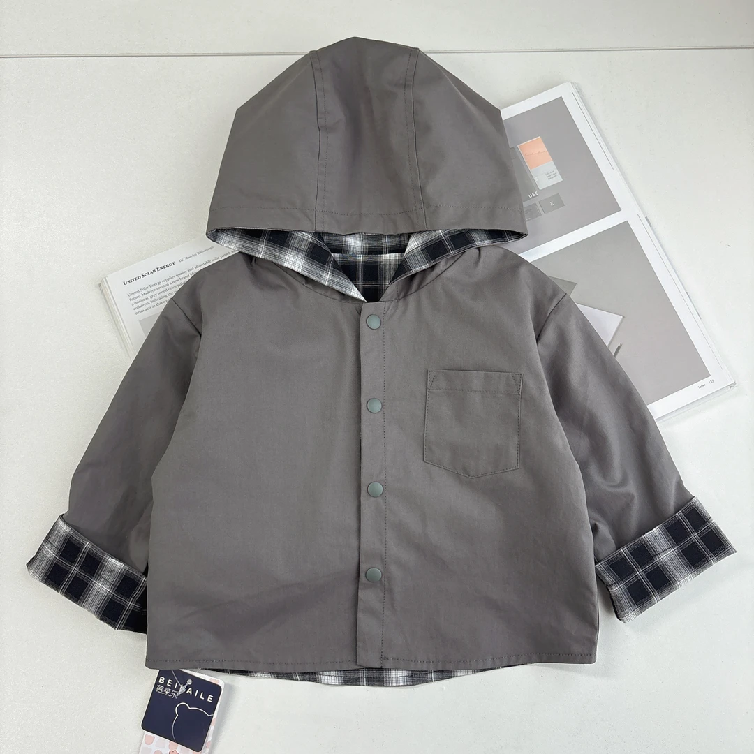 【双面穿格子防风外套】婴儿童休闲带帽外套上衣男女宝宝H8