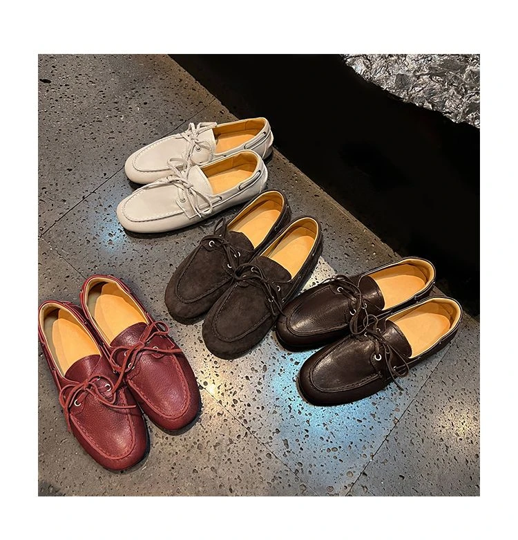 34-40码头层牛皮红色时尚平底单鞋真皮复古蝴蝶鞋百搭软底软面