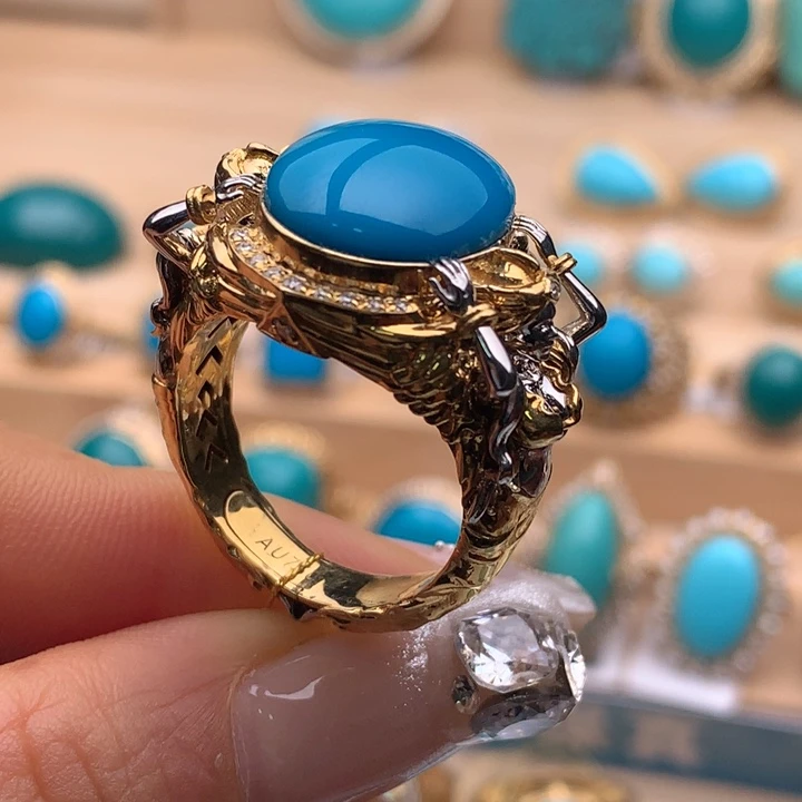 绿松石18K金镶嵌珠宝奇石