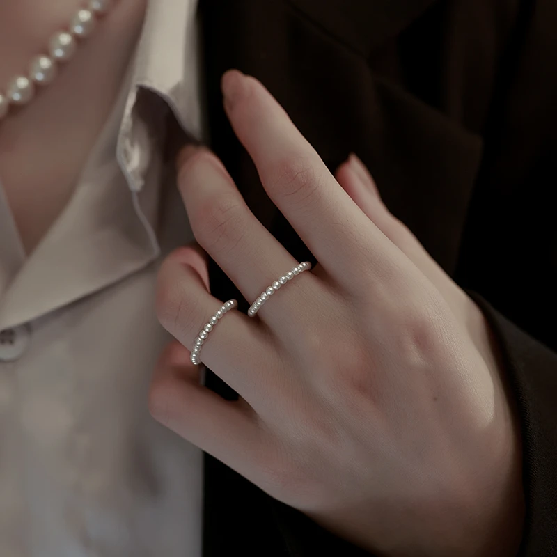 925银仿珍珠戒指 925纯银珠珠戒指女2025新款爆款夏叠戴指环素圈