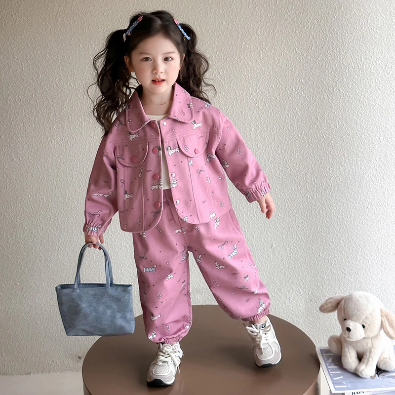 女童套装春秋2025新款儿童洋气卡通秋季女宝宝时髦休闲工装两件套