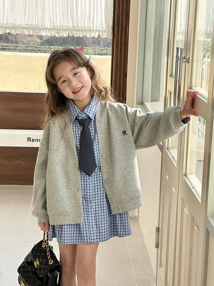 【现货】女童春季学院风气质单排扣字母休闲上衣外套 25A025
