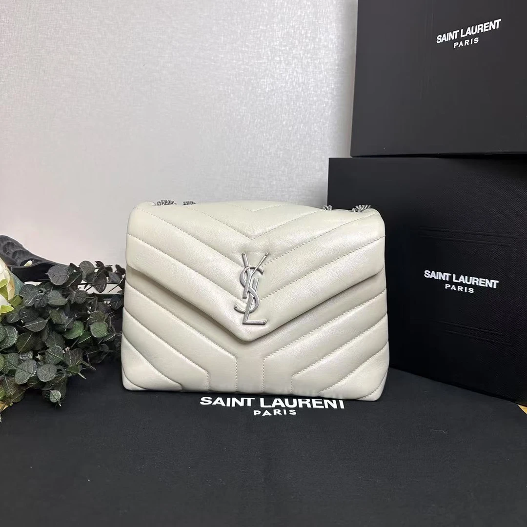 99新 YSL/圣罗兰 壹所奢品/YSL 方胖子 中号 白银 单肩斜挎包