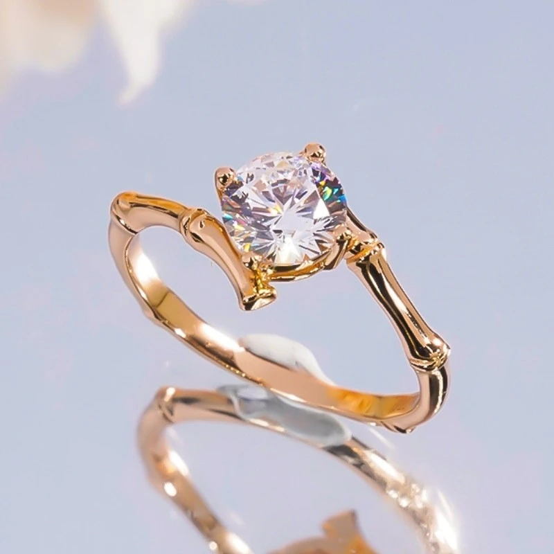 925银莫桑石戒指 【竹节】气质经典简约镶嵌节节高升百搭一克拉莫桑