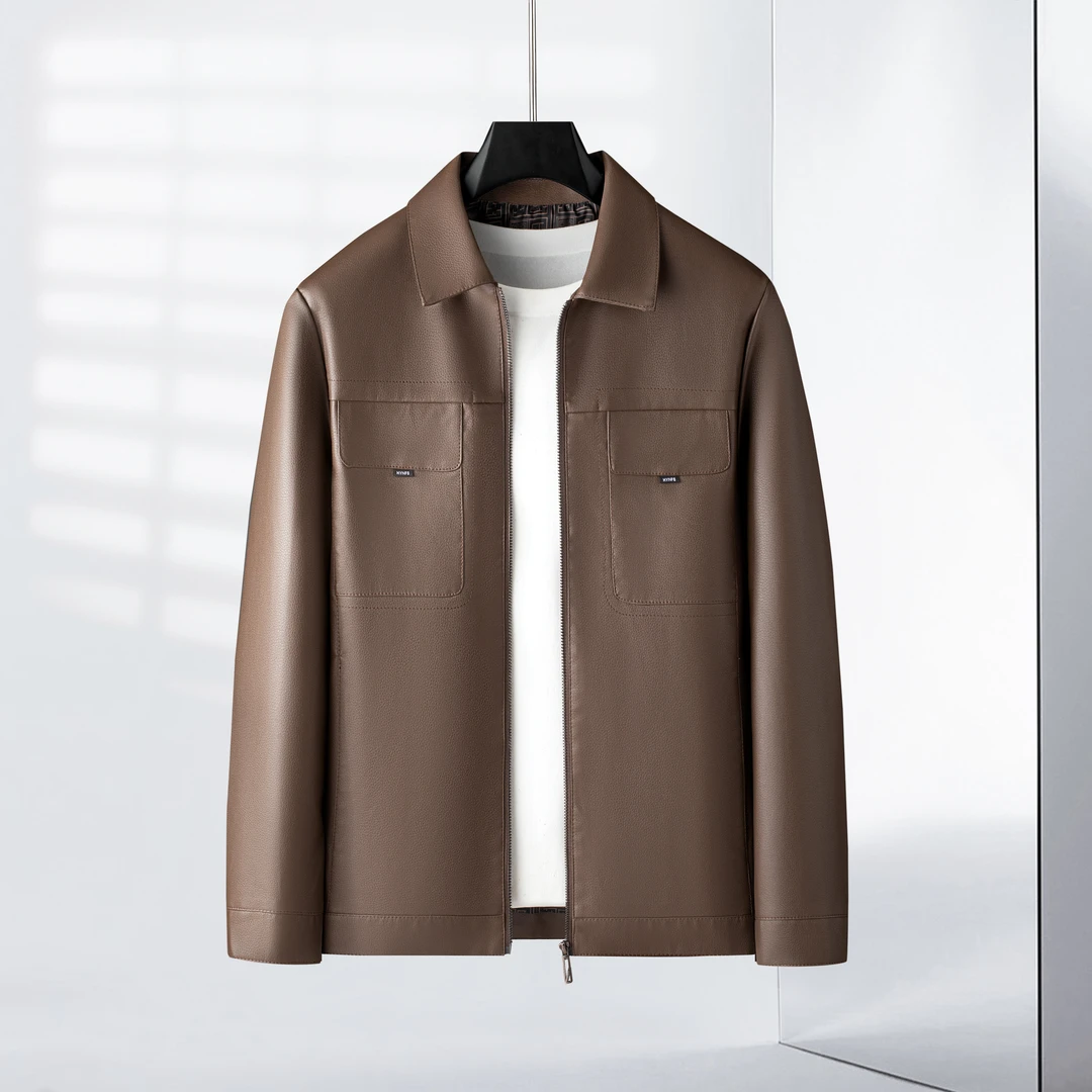 翻领插袋薄款立领宽松型皮衣修身商务时尚258