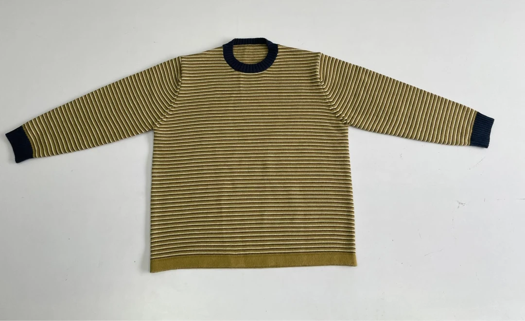 秋冬日系复古条纹圆领套头毛衣男女宽松vintage情侣针织衫 AW192