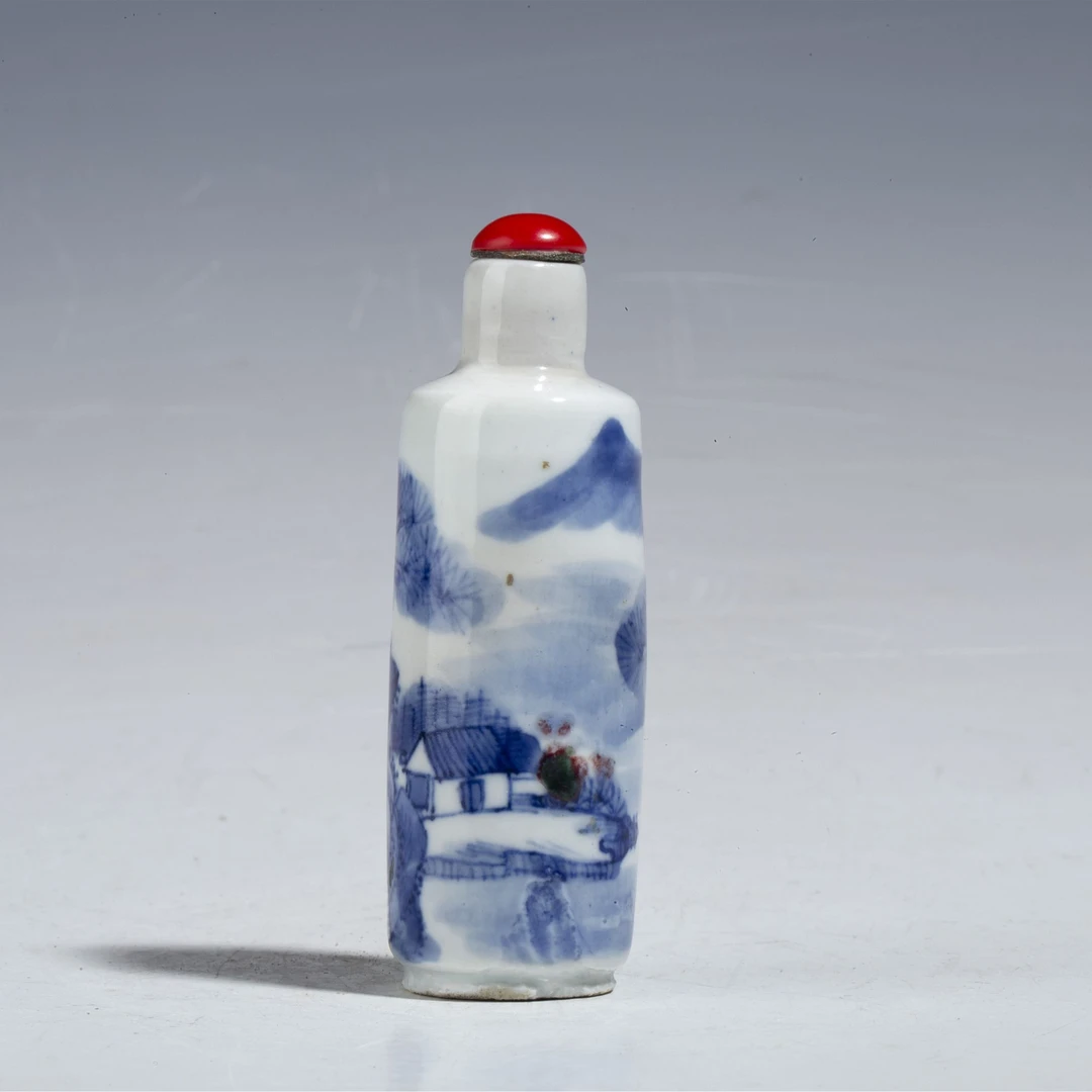 【拍卖-清晚】·青花山水人物纹鼻烟壶