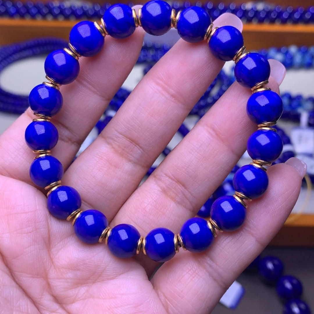 青金石银S925镀金镶嵌手串9m