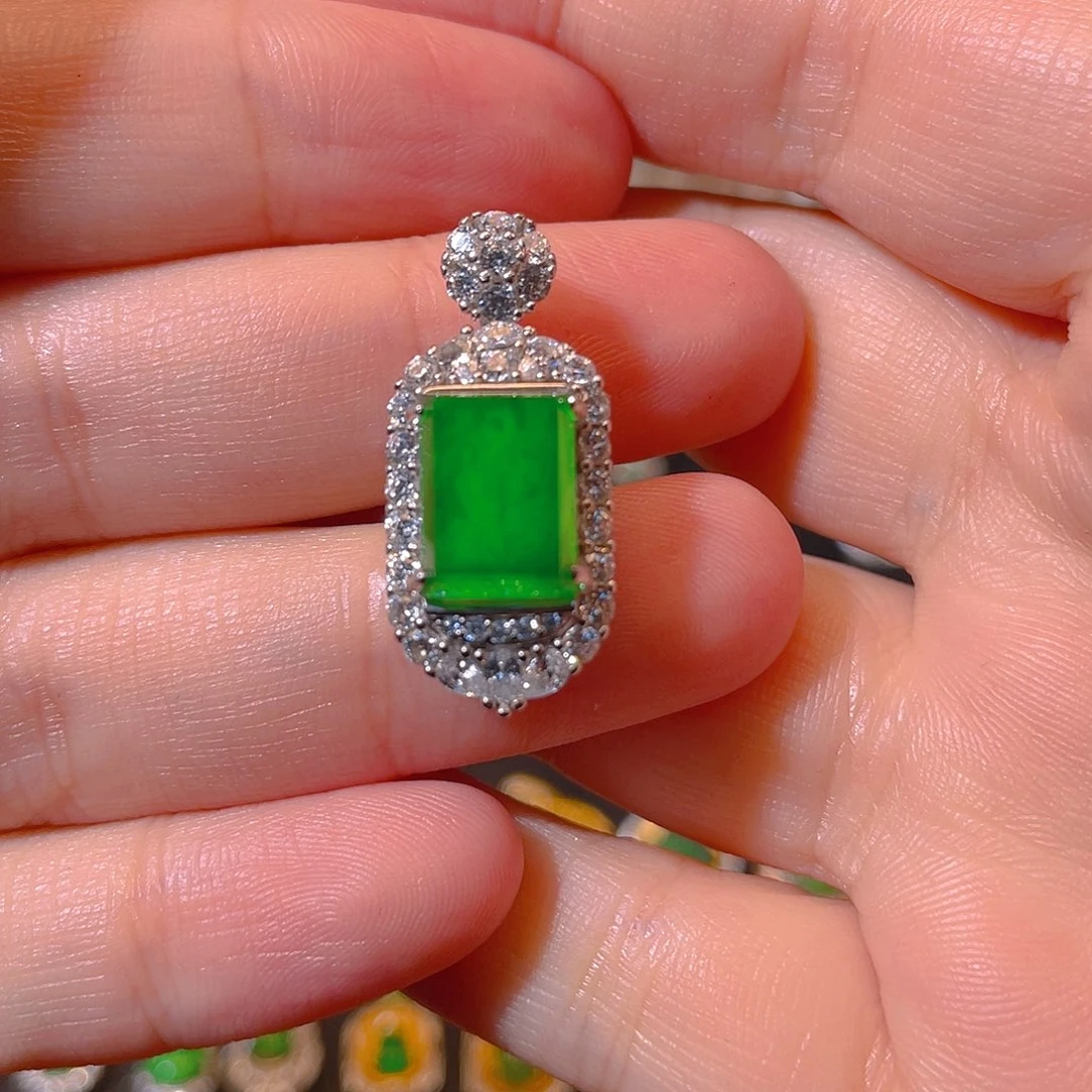 风***石翡翠银S925镶嵌吊坠(不含链)