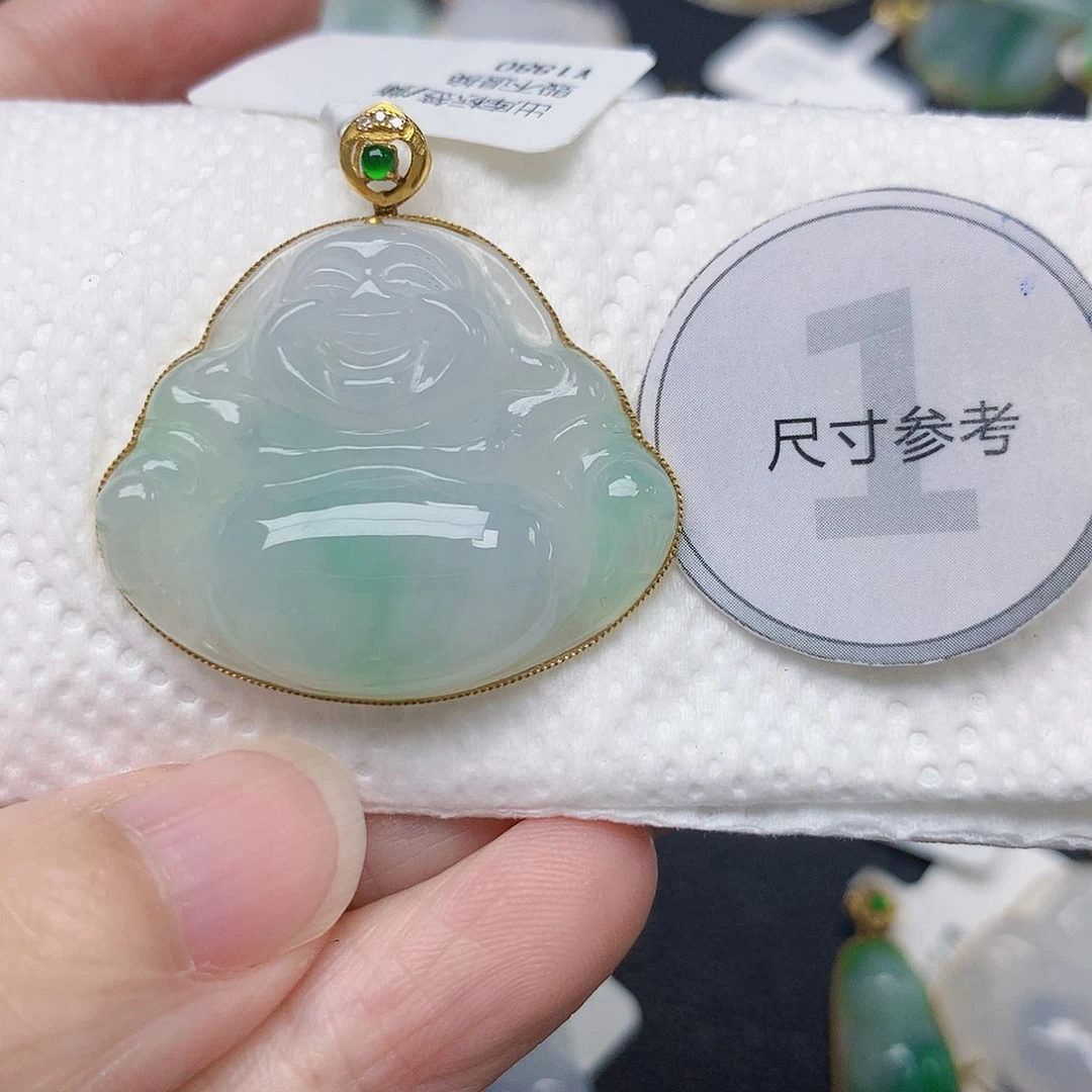 颈饰18K金镶嵌翡翠天然缅甸A货翡翠