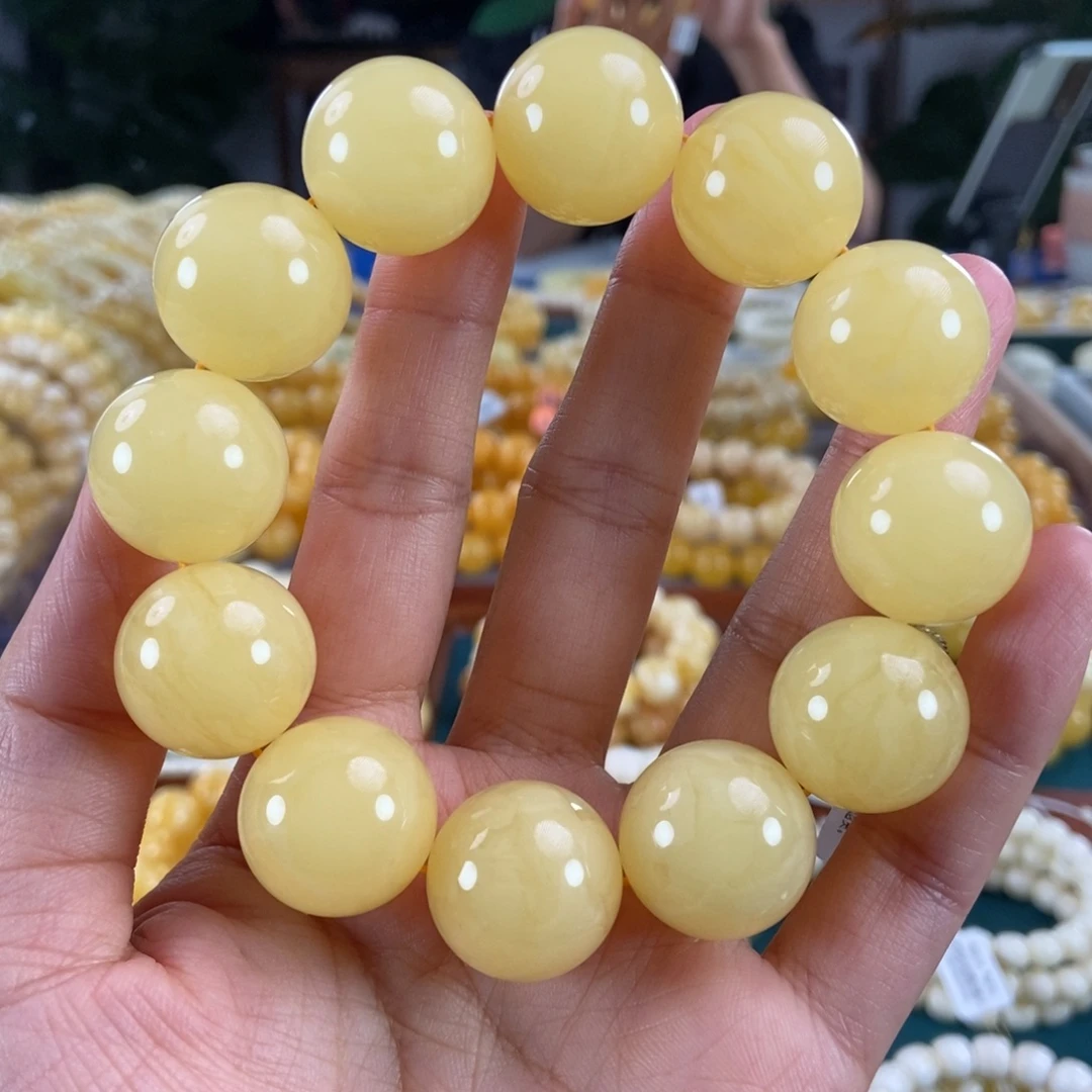 琥珀未镶嵌珠宝奇石20同料白花蜡圆珠56.38