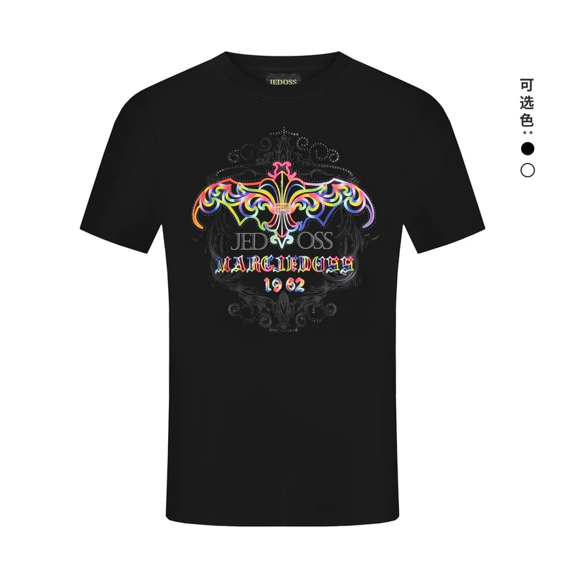 JEDOSS/爵迪斯2025夏季新款男款潮牌休闲LOGO胶印修身半袖T恤F031