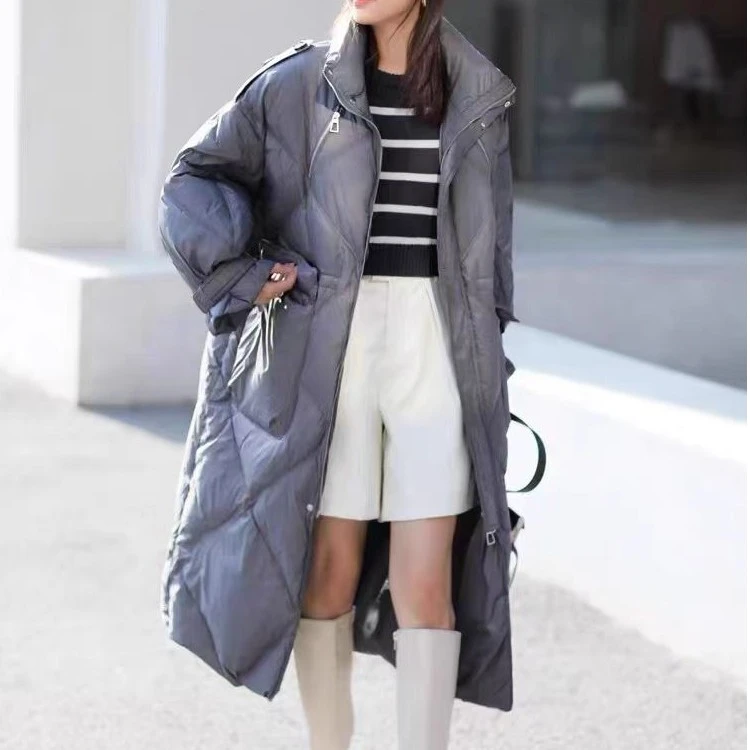 韩版宽松长款抽绳收腰冬季厚款时尚百搭立领羽绒服 C2601