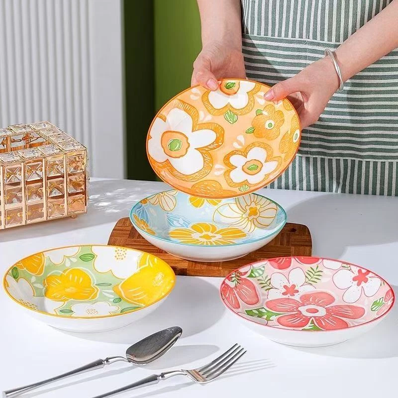 7英寸花漾釉下彩釉彩日式休闲风网红可爱餐具饭盘