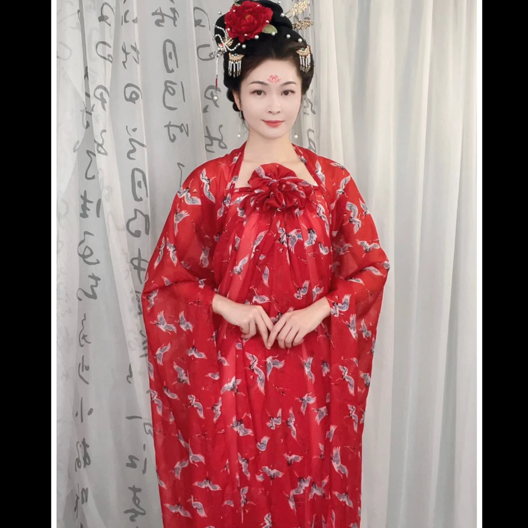 【花央家】深红仙鹤款百变大丝巾（尺寸1.45×3米）