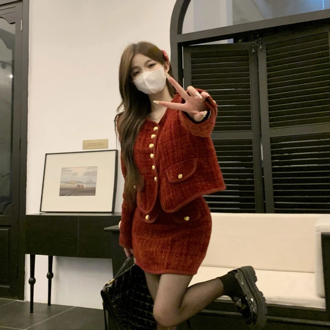 8997名媛千金温柔套装冬小香风法式外套时髦简约半身裙