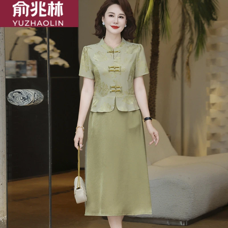 俞兆林年轻妈妈夏装连衣裙2025新款中老年女装洋气高贵显瘦假两件