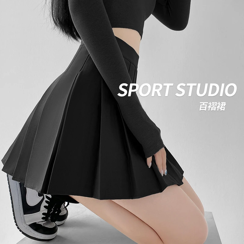 黑色高腰百褶裙女春秋冬2025新款jk裙a字显瘦裙子毛呢短裙半身裙