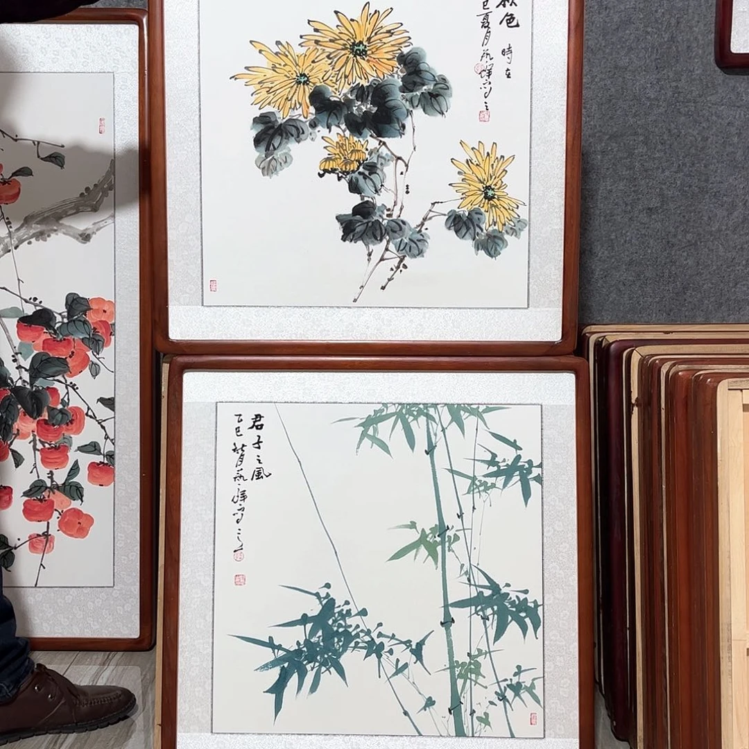 国画书画作品带框63×63