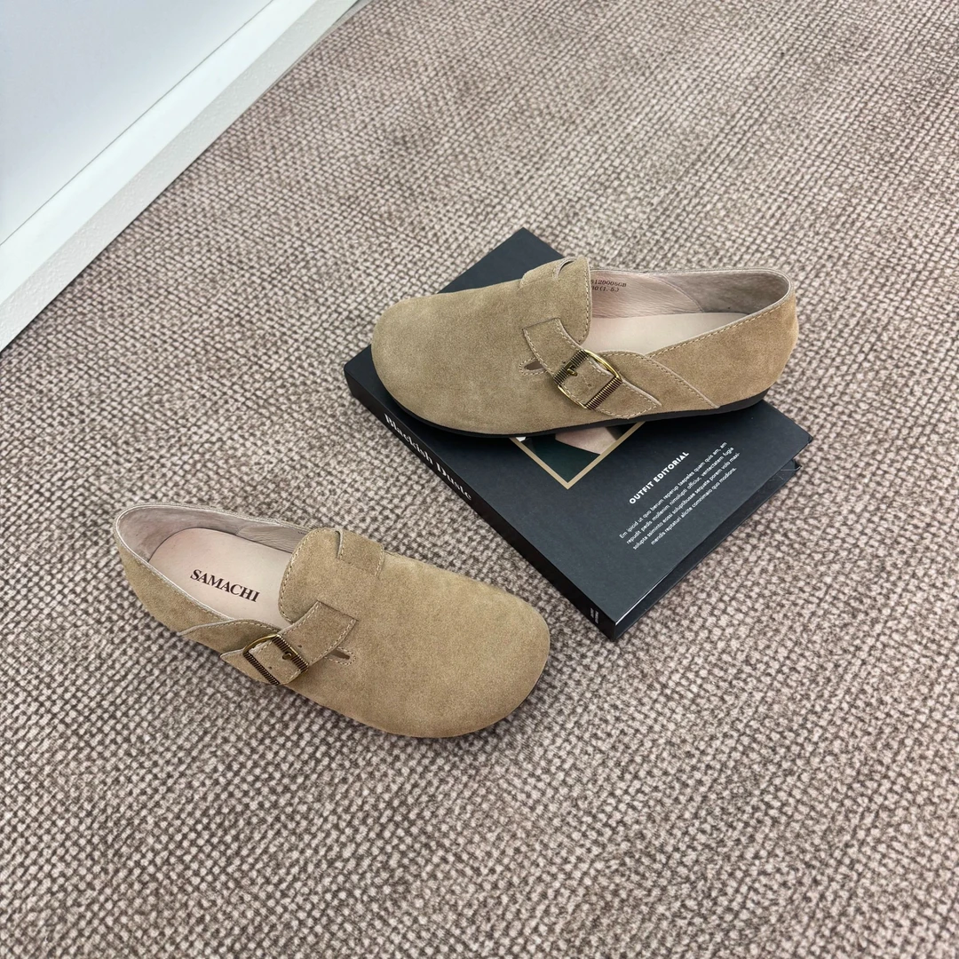 萨玛驰百搭平底博肯鞋复古纯色平跟时尚方头单鞋女鞋韩版春季女鞋