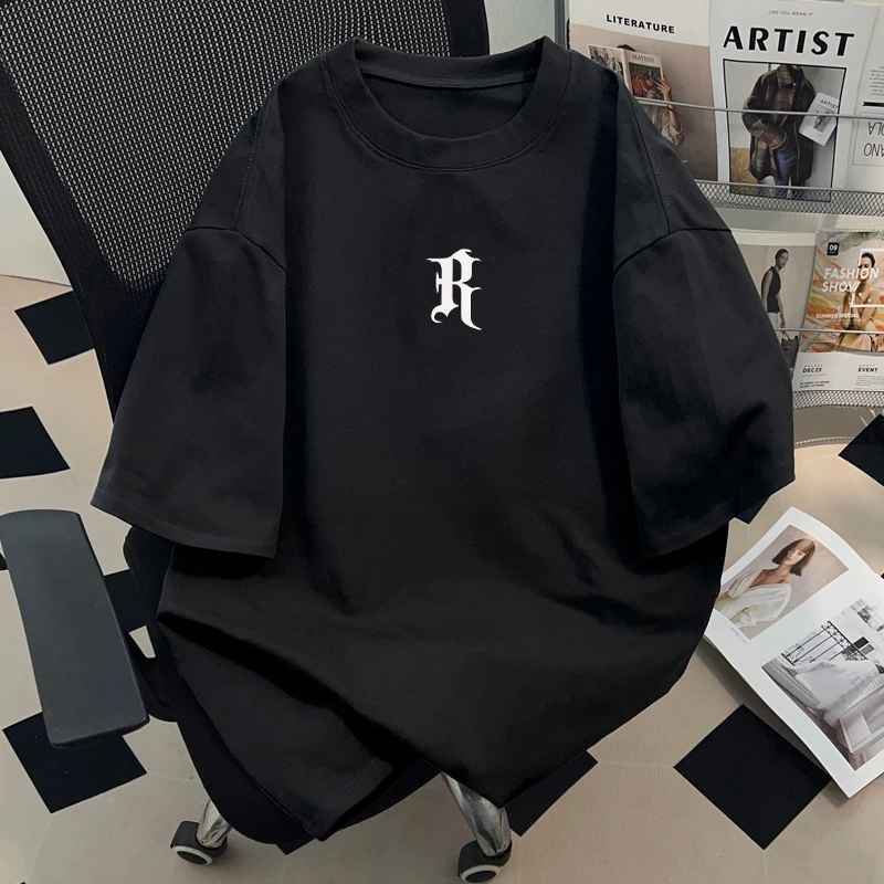 jtrt美式复古高街风纯棉短袖t恤男女夏季款潮流简约字母印花上衣