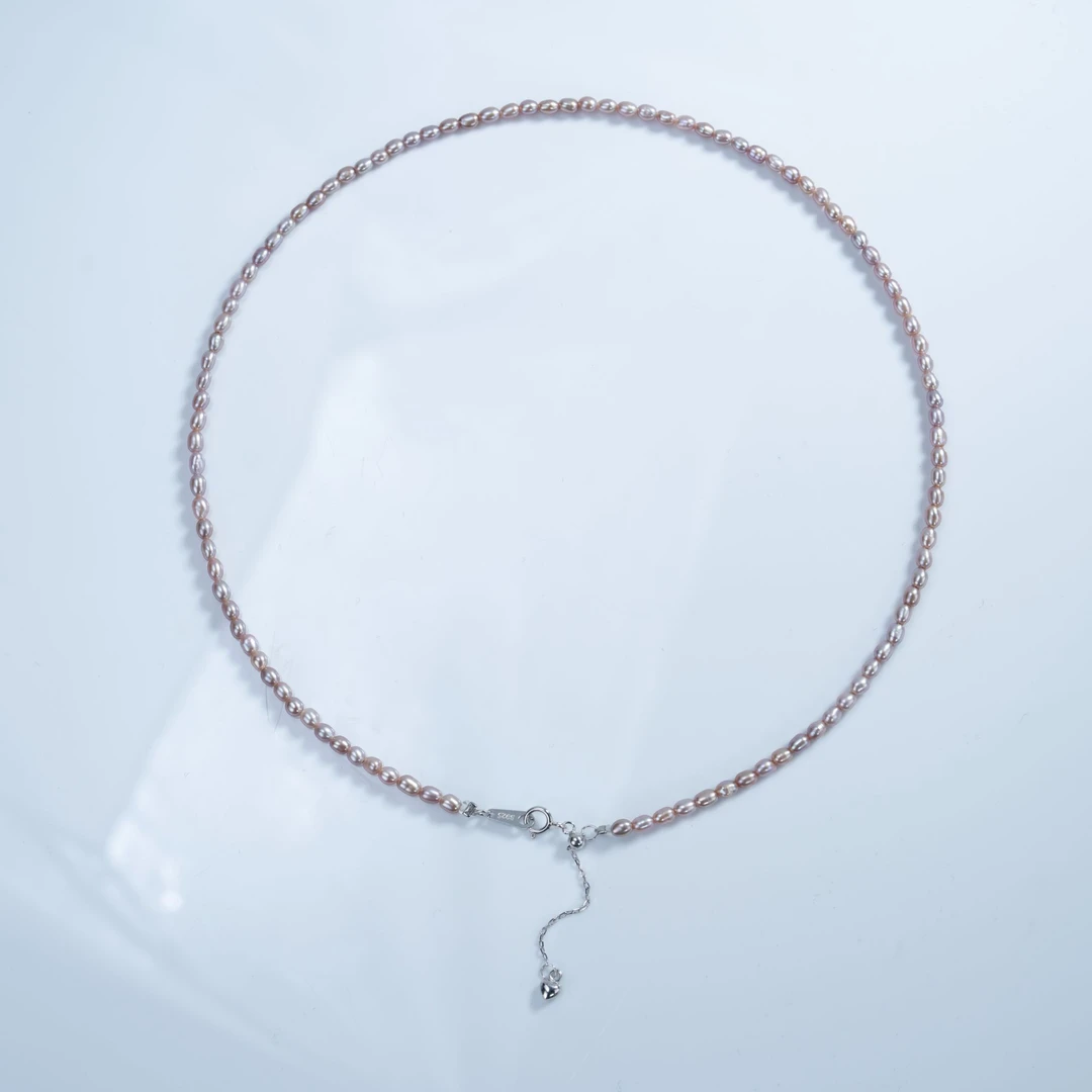 【维纳斯】紫色小米珍珠项链S925银无核3-4mm米形多样性发货其一