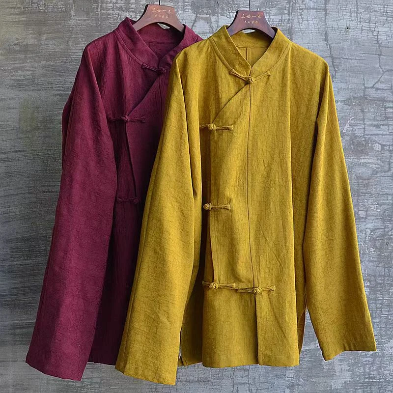 原创四季衫立领棉麻长袖衬衫复古新中式斜襟宽松舒适百搭上衣唐装