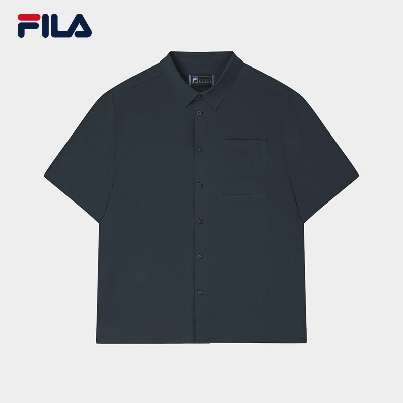 Fila/斐乐男【BLUE速干商务衬衫】时尚休闲翻领梭织短袖斐乐男款t恤