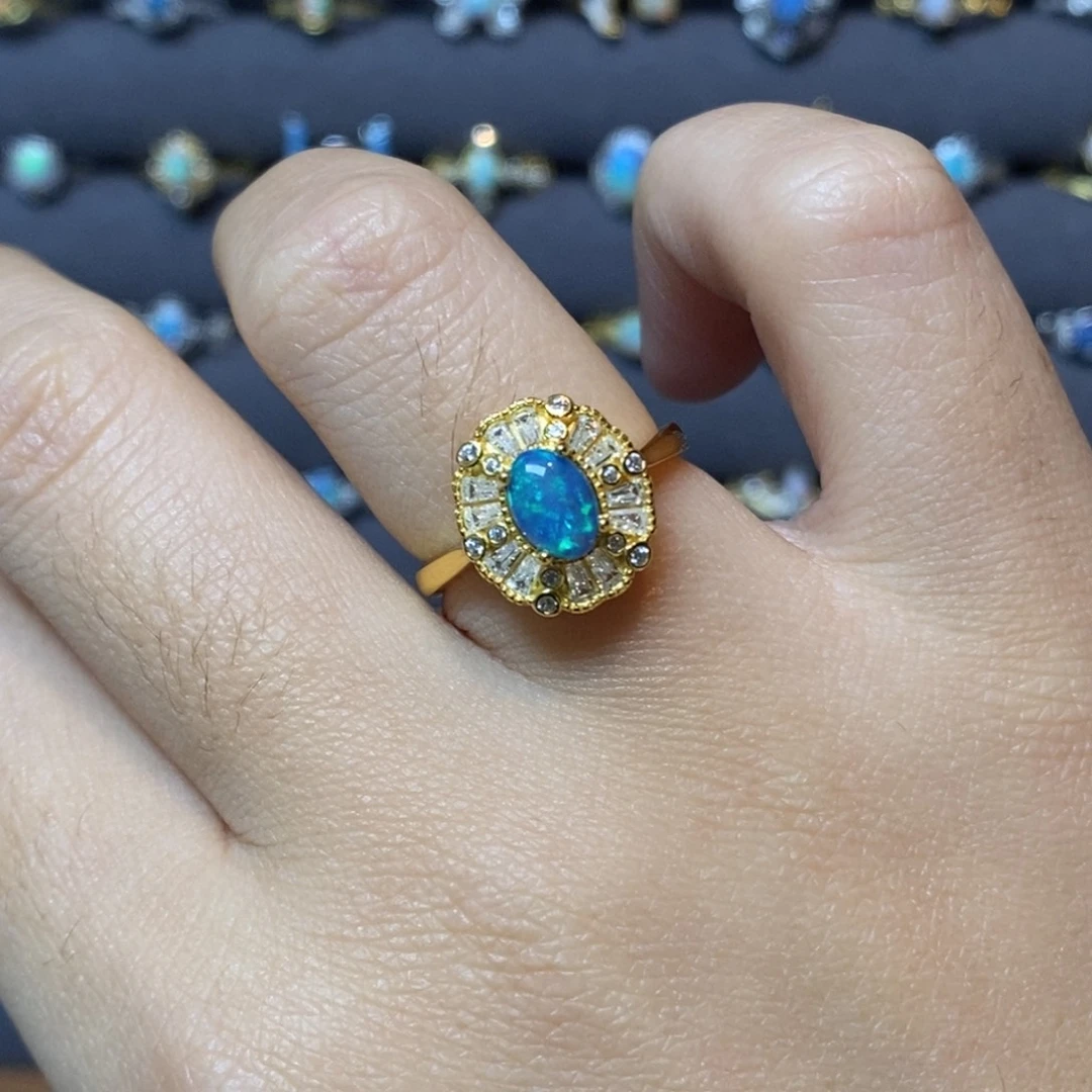 欧泊珠宝奇石银S925镶嵌戒指