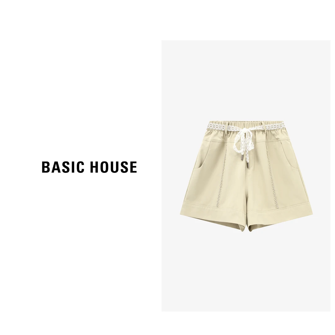 Basic House/百家好夏季慵懒风洋气休闲蕾丝显瘦短裤-B0625B5J312