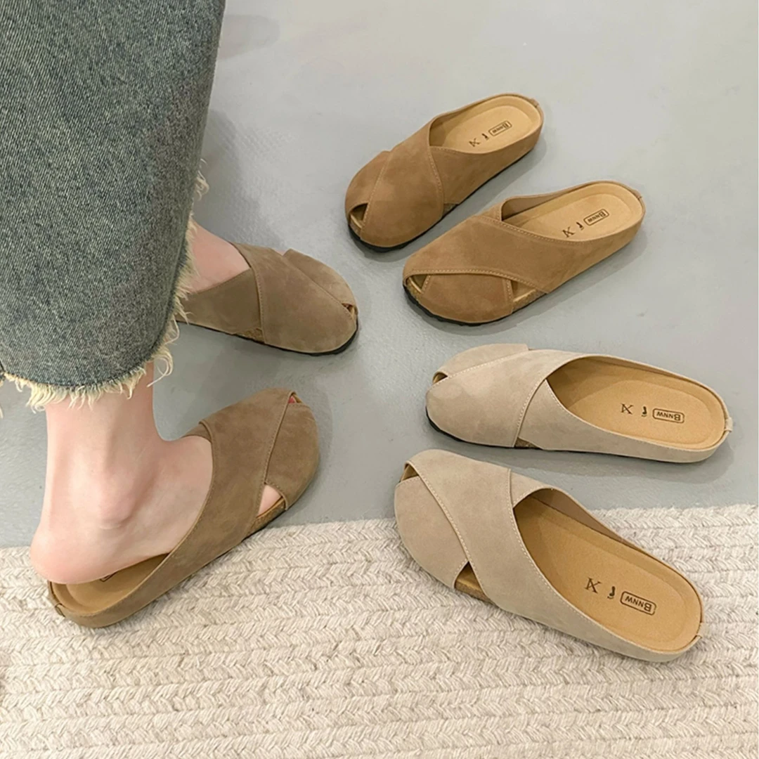 软底包头半拖鞋女外穿2025春夏新款一脚蹬懒人舒适平底丑萌勃肯鞋