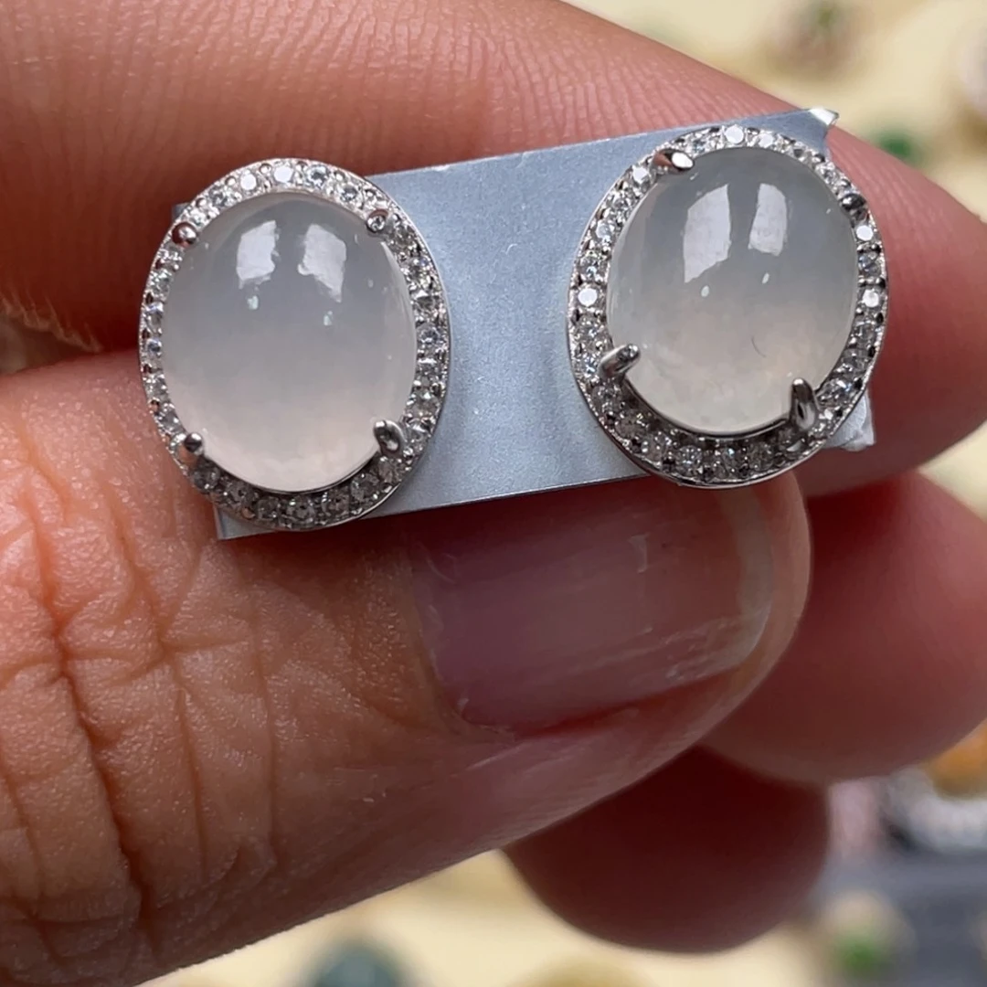 翡翠耳饰银S925镶嵌阿*姐纯天然缅甸翡翠