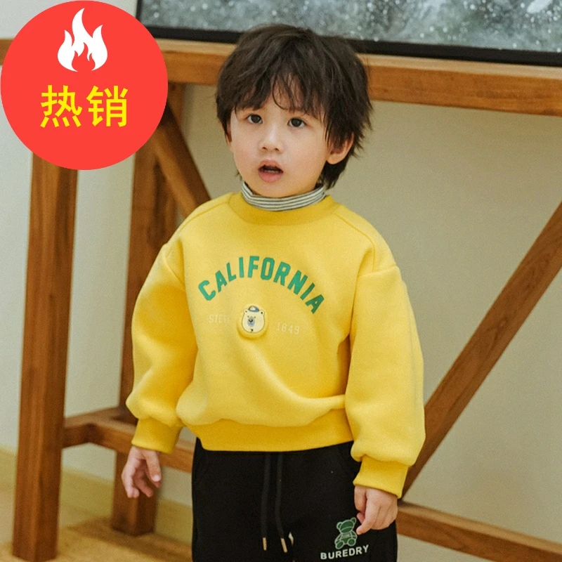 品牌男童加绒卫衣新款儿童冬装上衣小童长袖衣服潮XBE37618