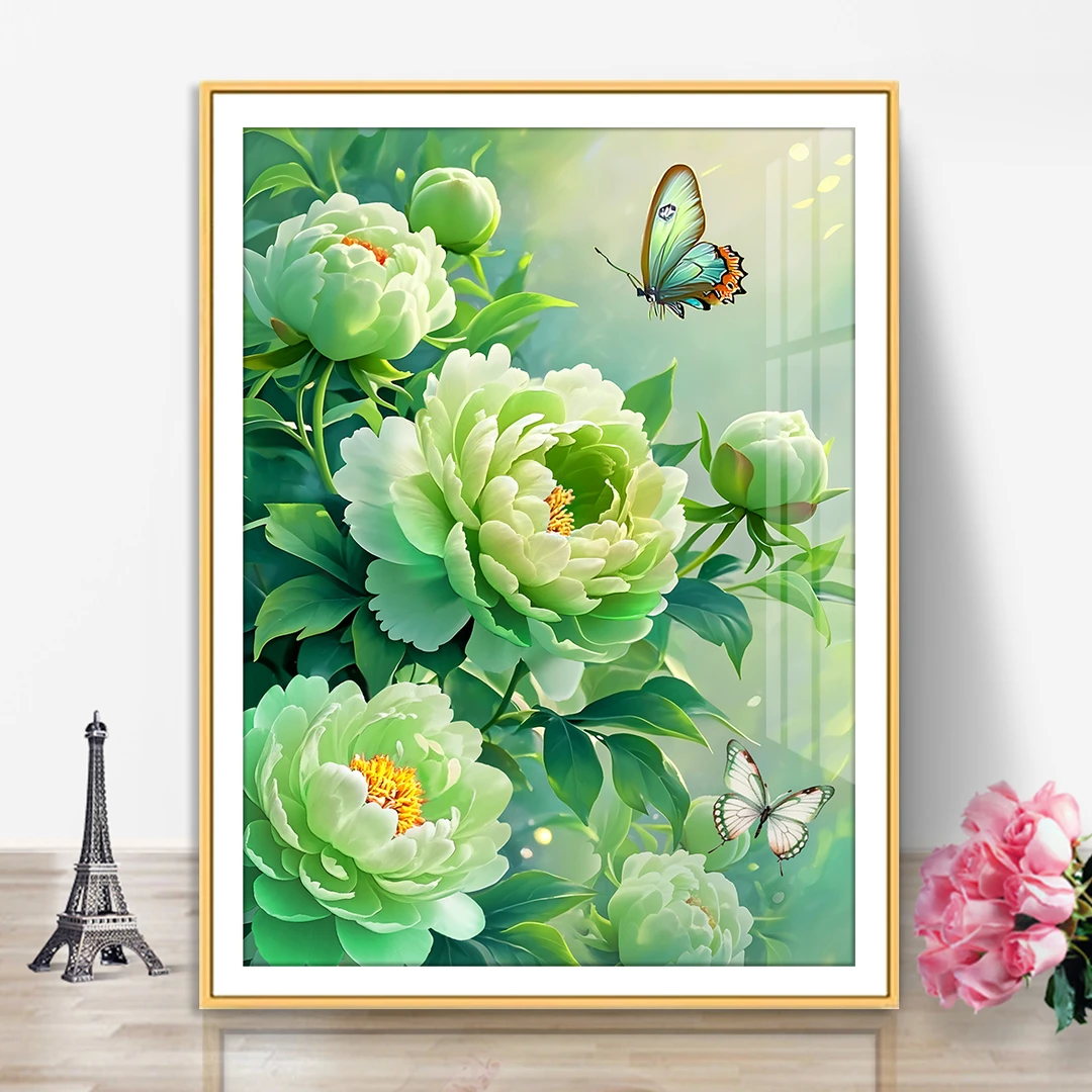 【芊虹秀】绿牡丹十字绣2025新款高级客厅卧室花卉手工刺绣绿野仙踪