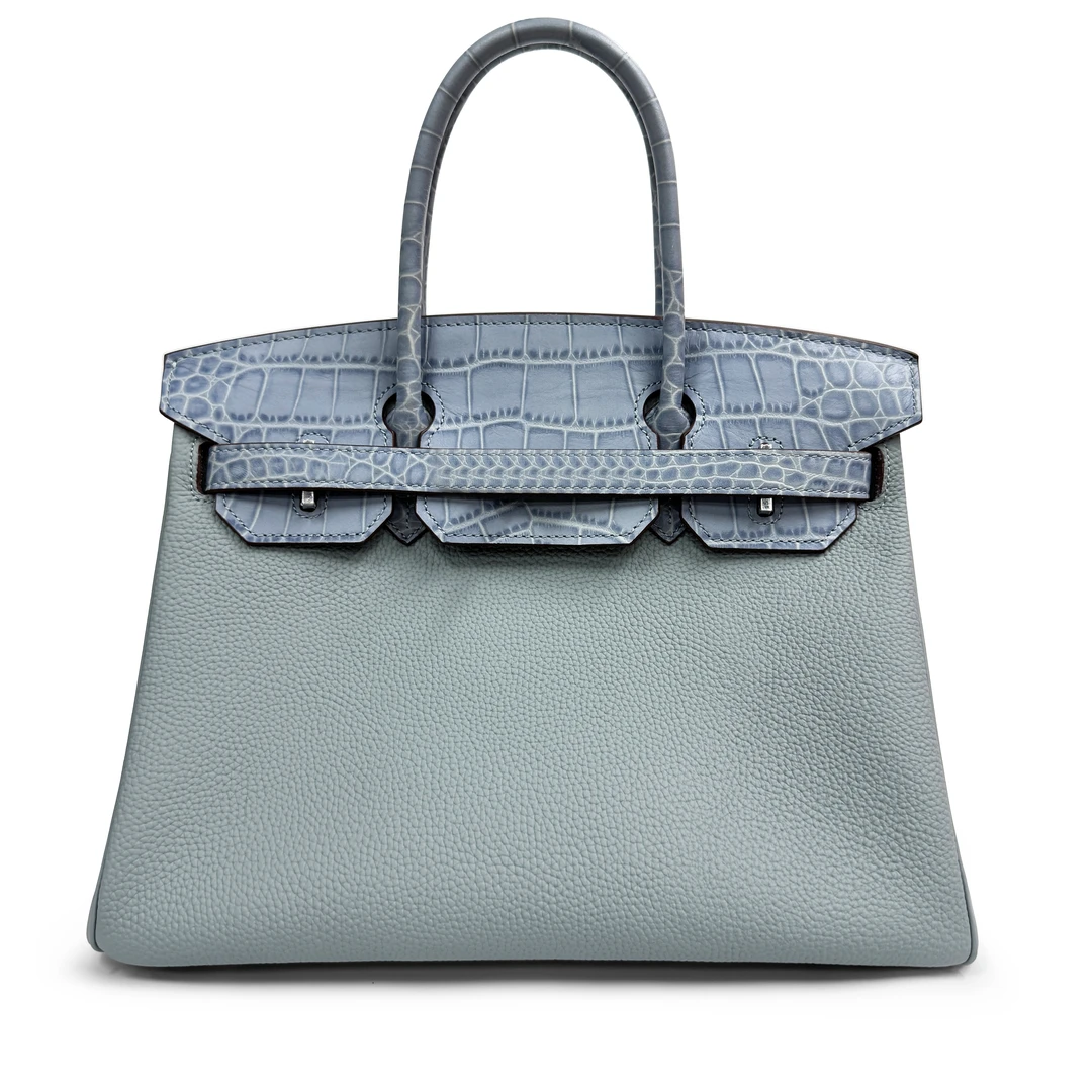 小辫子专属【BK半鳄鱼纹拼togo亚麻蓝】女包高档手提包百搭斜跨单肩