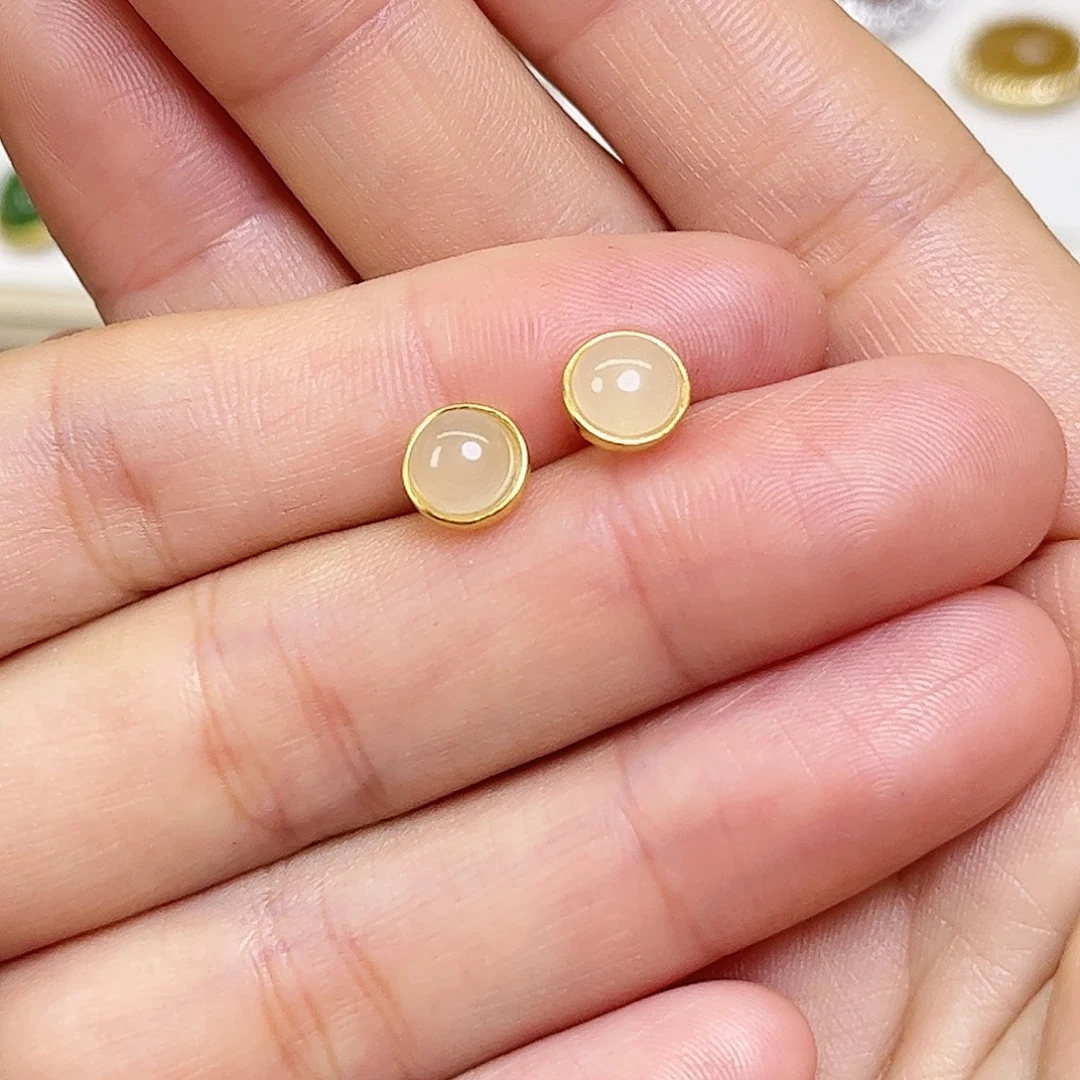 和田玉银S925镶嵌耳饰