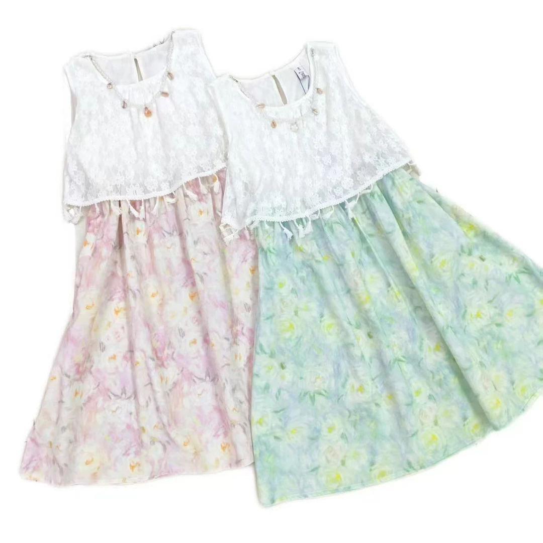 夏季新款女童碎花镂空假两件连衣裙升旗2551